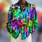 Carnival Men's Colorful Shirt Button Up Shirt Long Sleeve Casual Carnival Daily Wear Mardi Gras Fall Winter Turndown Print Button-Down Red Green