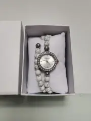 Strada Howlite White Beaded Watch & Bracelet Set - B9
