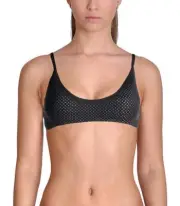 Rachel Roy BLACK Mesh Laser-Cut Bikini Swim Top, US Small