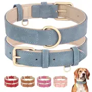 Didog Soft Leather Padded Dog Collar with D-Ring Heavy Duty for Small Large Dogs S-XL Blue L:Neck 32-43cm