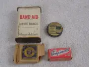 Vintage Bathroom Tin Lot With Soap Band Aid Compliments Lipstick Mirror