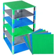 Brik Tower - 6 Baseplates & 50 Stackers in Blue Green & Gray - 56 Pc