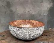 White Hammered Copper Wash Basin , Handcrafted Unique Vessel Sink