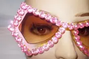 UNIQUE BOUTIQUE SEXY GEOMETRIC SHAPED PINK SUNGLASSES WITH SET IN STONES