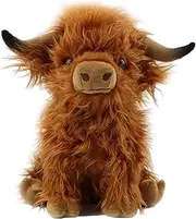 9.8inch Highland Cow Stuffed Animal Realistic Cow Plush Toy Cuddly Simulation Highland Cattle Plushie Doll Farm Home Decor for Adults Kids(Brown)