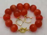 Huge 14mm Red Cat's Eye Opal Round Beads Gemstone Bracelet Earrings Set 7.5"