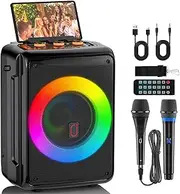 Karaoke Machine with 2 Microphones, Portable Bluetooth 5.3 Karaoke Speaker for Adults, Home Party Speaker with DJ Light for Outdoor, Events, Gathering, PA System Support TV Connectivity