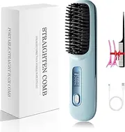 Portable Straightener Brush - GoBrush PRO, Go Brush Pro Straightener Rechargeable & Cordless Mini Hair Straightener Comb,1Pcs,Light Blue (Blue)