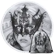 Artistic Pencil Drawing Venice Masked Woman Round Beach Towel
