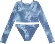 [Roxy] Girl's Cocooning Beach Long Sleeve Rashguard Set (Big Kids) Bijou Blue Long Weekend SM (8 Big Kid)