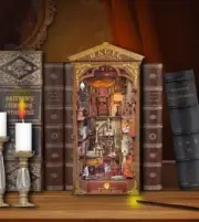 Magic Book House DIY Wooden Book Nook Bookshelf Insert Miniature Dollhous