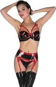 [DAIJES] Latex underwear set, rubber stockings, garter belt,(black red,XXL)