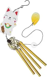 MERRYHAPY Fortune Cat Wind Chimes Painted Bells for Decor Feng Shui Memorial Chime Prosperity Cat Design for Luck Positive Energy