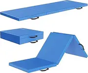 Folding Exercise Gymnastics Mat, 2'x6'x2" Gym Workout Mat with Carrying Handles 3-Fold High-Density Anti-Tear Portable Fitness Aerobics Mats for Home Gym Yoga Pilates Tumbling MMA Core Training, Blue