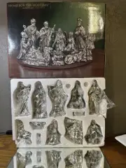 Dept 56 Silver Plated Porcelain Home For The Holidays Christmas Nativity Set