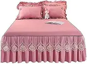 Bed Valance Skirt, Bed Skirt Double/Single/Queen/King Size Grey Pins Bed Cover Skirt Bedspread Valance 150/180/200CM Bed Sheet Soft and Comfortable Decoration Non-Slip Mattress Dust-Proof Cover