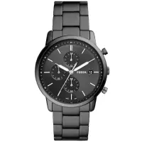 在飛比找momo購物網優惠-【FOSSIL】簡約紳士三眼計時手錶-黑/42mm(FS58