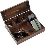 Mind Reader Valet Dresser Organizer, Jewelry Tray, Mens Accessory, Bedside Caddy, Bedroom Org, Wood, 12" L x 10" W x 4" H, Brown