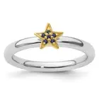 Sterling Silver Stackable Gold-Plated Lab Created Sapphire Star Ring Size 10