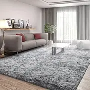 Leesentec Area Rug Super Soft Indoor Modern Shag Shaggy Silky Smooth Rugs Fur Fluffy Anti-Skid Carpet Living Room Dining Room Bedroom Floor Mat (Grey White, 250x300cm)