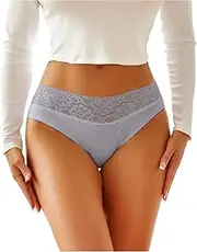 [Franterd] Hipster Panties for Women Mid Waist Lace No Show Bikini Briefs Seamless Cheeky Underwear Ladies Soft Stretch Briefs