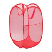 Mesh Laundry Basket Collapsible Laundry Hamper with Handles Side Pocket, Red