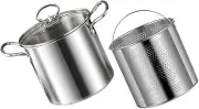 OKUMEYR 1 Set Stainless Steel Fryer with Fry Basket Deep Frying Pot for Home Cooking Nonstick Frying Pot for Efficient and Safe