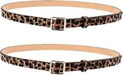 [Beavorty] 2 Pcs Adjustable Leopard Print Waist Belts for Women Fashionable Cheetah Skin Fake Leather Belts with Metal Buckle for Jeans and Dresses