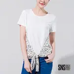 SNS 星空派對雪紡綁帶拼接短袖T恤(2色)