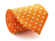 New Davidoff 100% Silk Neck Tie in Orange Color with Mini Flowers MSRP $160.00