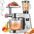 9-in-1 Stand Mixer 7.5QT w/ Timer Meat Grinder Blender Slicer Pasta Maker Silver
