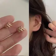 Rhinestone Leaf Ear Cuff 1 Pc - Gold - One Size