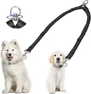 Zhilishu Double Dog Leash Coupler, Dual Leash for Dogs 360° No Tangle Two Dogs Leash Adjustable Tangle Free Double Leash for Medium Large Dogs Walking Training (Black-Coupler)