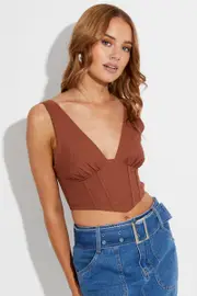 Brown Sleeveless Corset Top - Size 14, Women's Cami