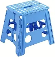 AIMALL Thickened Plastic Folding Stool Chair 13 Inch Portable Bathroom Bench Small Chair for Children & Adults, Anti-Slip Household Seat, Max Load 300lbs, Black/Blue/White