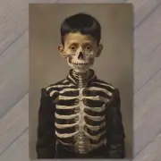 FLATCARD Weird Creepy Skeleton Children Halloween Cult Unusual Boy Mask Kid