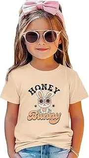 [GLIGLITTR] Toddler Girls Easter Bunny Shirt Honey Bunny Tshirt Cute Rabbit Outfits Baby Short Sleeve Tee Tops