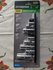 Pittsburgh 10mm Essential Socket Set 1/4 3/8 1/2 Drive Shallow Deep Impact Flex
