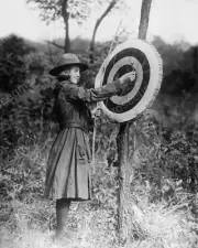 Girl Scout With Archery Target 8" - 10" B&W Photo Reprint