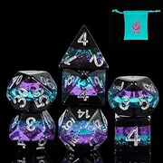 HDdais DND Dice Set, 7PCS Polyhedral Dice Set Filled Foil for Dungeons and Dragons, D&D Dice for Role Playing Game and Tabletop Games（Black&Purple&Blue）