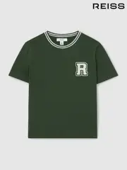Reiss Green Palmers 13-14 yrs Cotton Letter-Patch T-Shirt (F20251) | $45