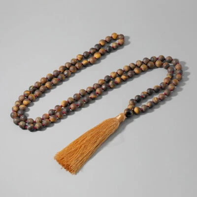 108 Matte Tiger Eye Mala Beads Tassel Necklace Natural Stone Jewelry for Men