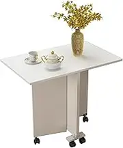Exquisite Folding Dining Table with Drop Leaf 6 Wheels Seats 4 Kitchen Island Table Foldable in 3 Forms for Restaurant Kitchen Bedroom White (80 * 50 * 65cm)