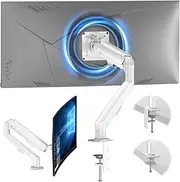 HEYMIX VESA Mount Gas Spring Adjustable Computer Monitor Arm, Swivel Stand With 2-Grommet Mounting Base, Ergonomic Gaming Monitor Stand White