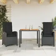 3 Piece Garden Dining Set with Cushions Black Poly Rattan, Furniture Sets, Patio Furniture