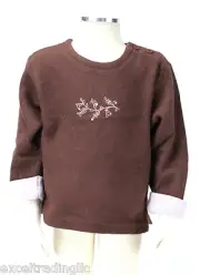 JACADI Girl's Arcade Mocha Pullover Sweatshirt Pink Cuffs Size 6 Years NWT $44