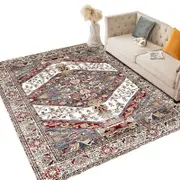 Catzon Washable Carpet Vintage No Shedding Low Pile Rug for Living Room-Maroon