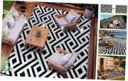 9x12 Outdoor Patio Rug with Carry Bag, Waterproof 9'x12' Black & Light Grey