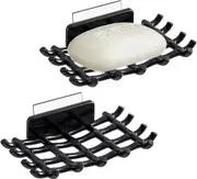2 Wall Mounted Soap Holder with Hooks for Shower, No Drilling Required, Sponge Soap Holder for Bathroom & Kitchen, Square