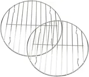 Kichvoe 2pcs Round Stainless Steel Meat Net Grilling Rack Portable BBQ Rack for Fish Vegetables and Pizza Baking Dishwasher Safe Even Heat Distribution